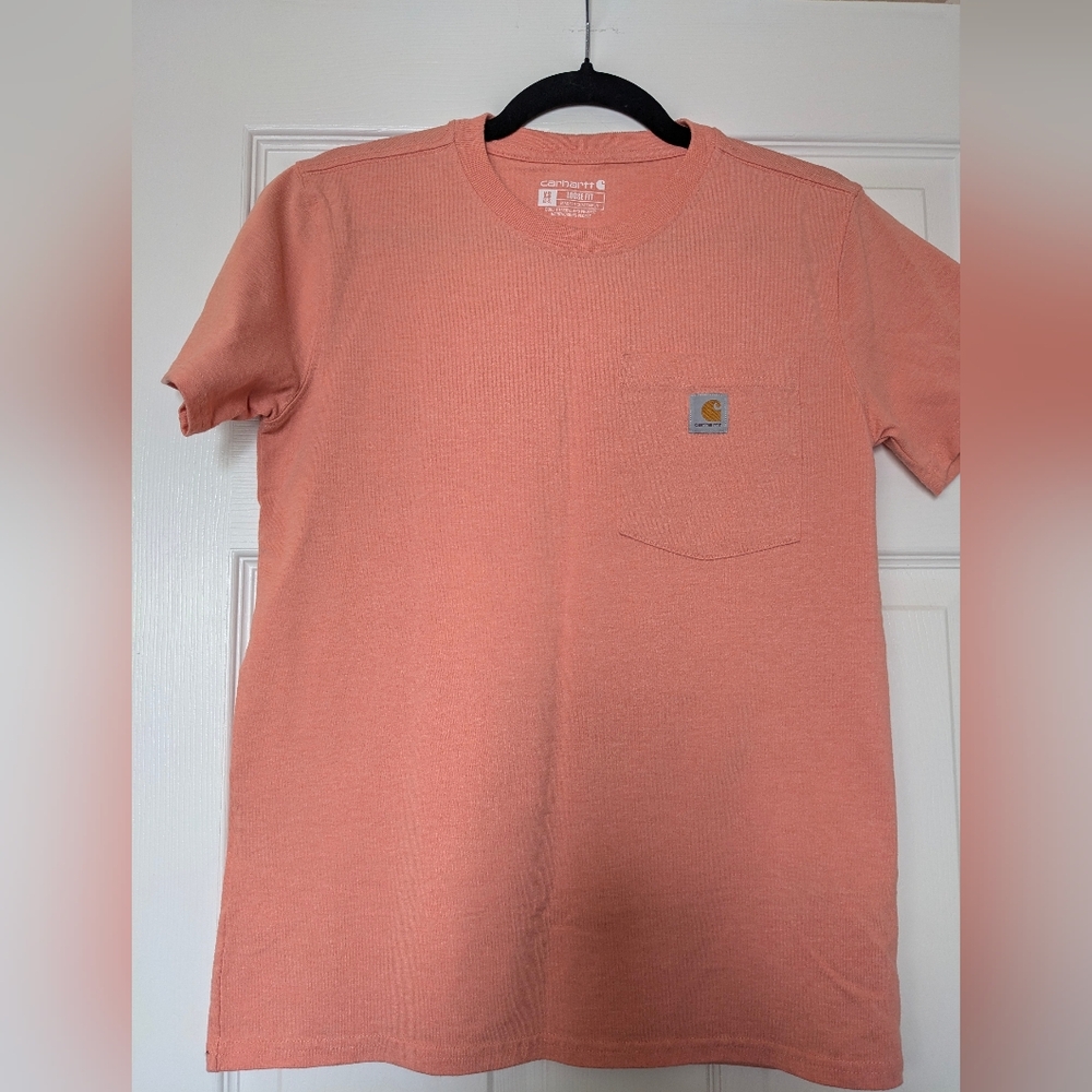 Carhartt T-shirt Loose Fit Cotton Coral Peach Pocket (Size XS)
